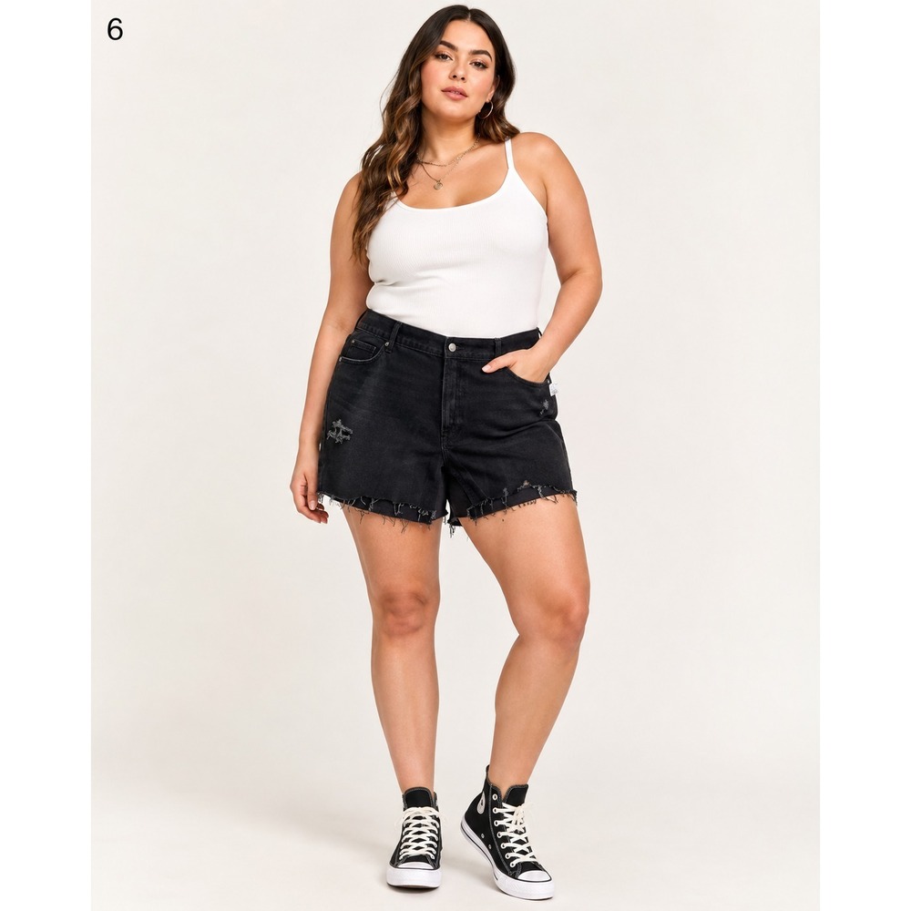 Old Navy Slouchy-Straight High Rise Jean Shorts Women 22 Black Distressed Cutoff